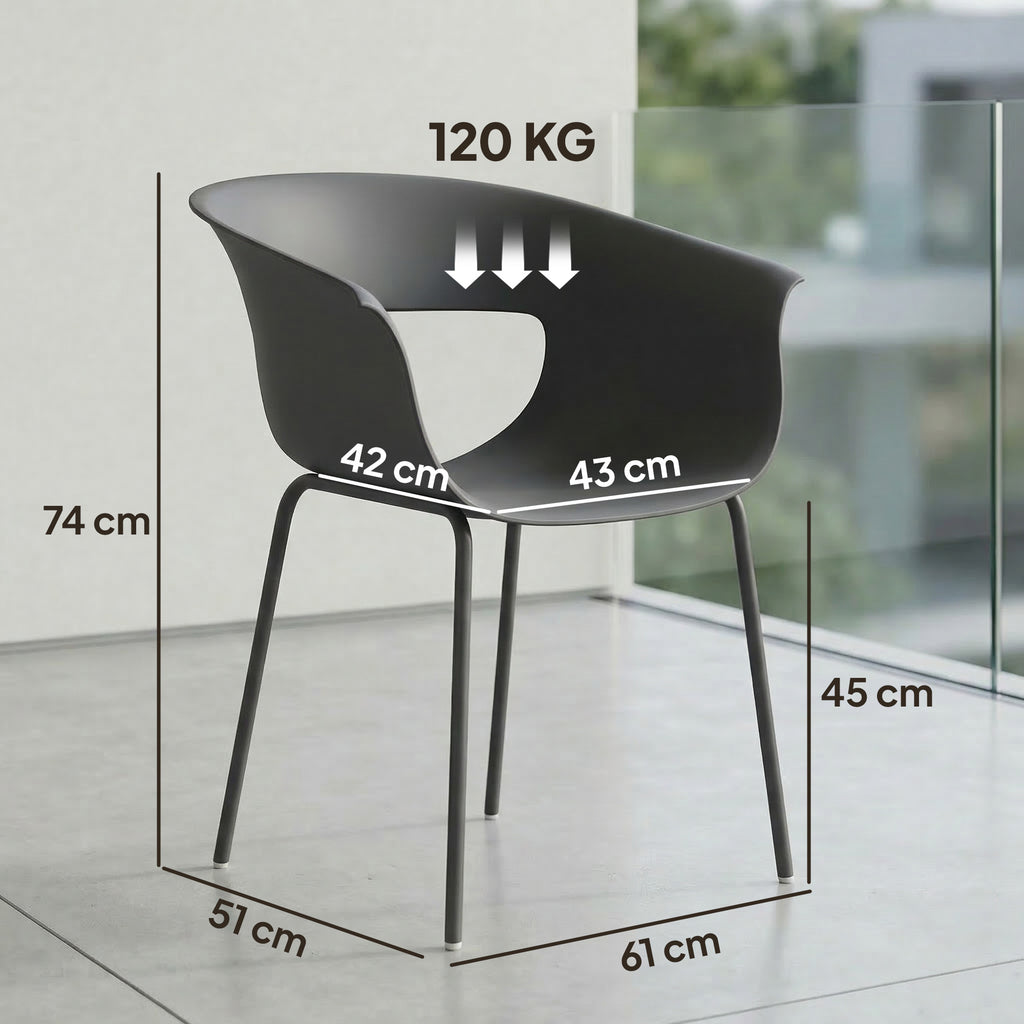 Gartenstühle 4er Set ergonomisch Balkonstühle mit Ausschnittdesign Armlehne Wetterfest rostbeständig Dunkelgrau