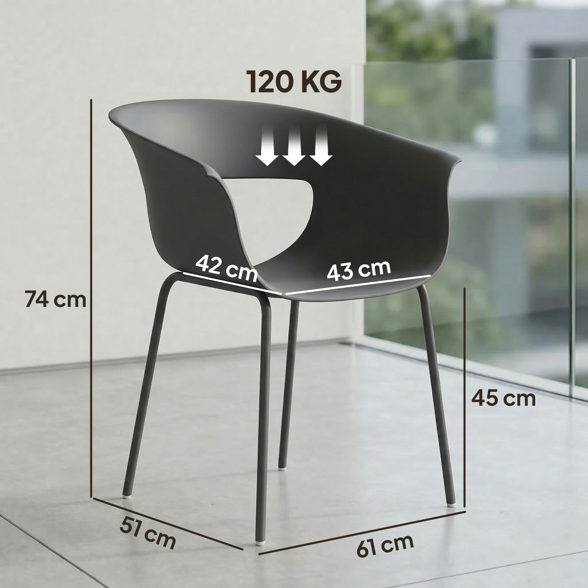 Gartenstühle 4er Set ergonomisch Balkonstühle mit Ausschnittdesign Armlehne Wetterfest rostbeständig Dunkelgrau