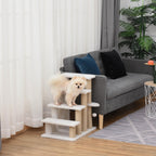 Pet Stair with 4-step Climb Ladder, Scratching Posts, Platforms, Toy Ball, for Indoor Elderly Cats Kittens, White