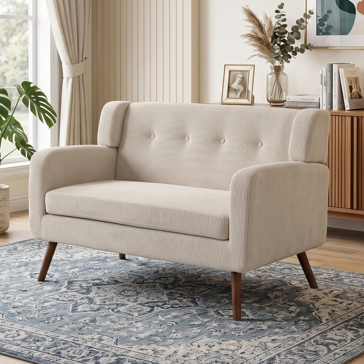 Sofa 2 Sitzer 118 cm Kleine Couch mit Cord-Optik Beige