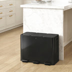 3 x 15L Pedal Bin, Steel Triple Kitchen Bin with Soft Close Lid, Removable Inner Buckets, Fingerprint-Proof, Black
