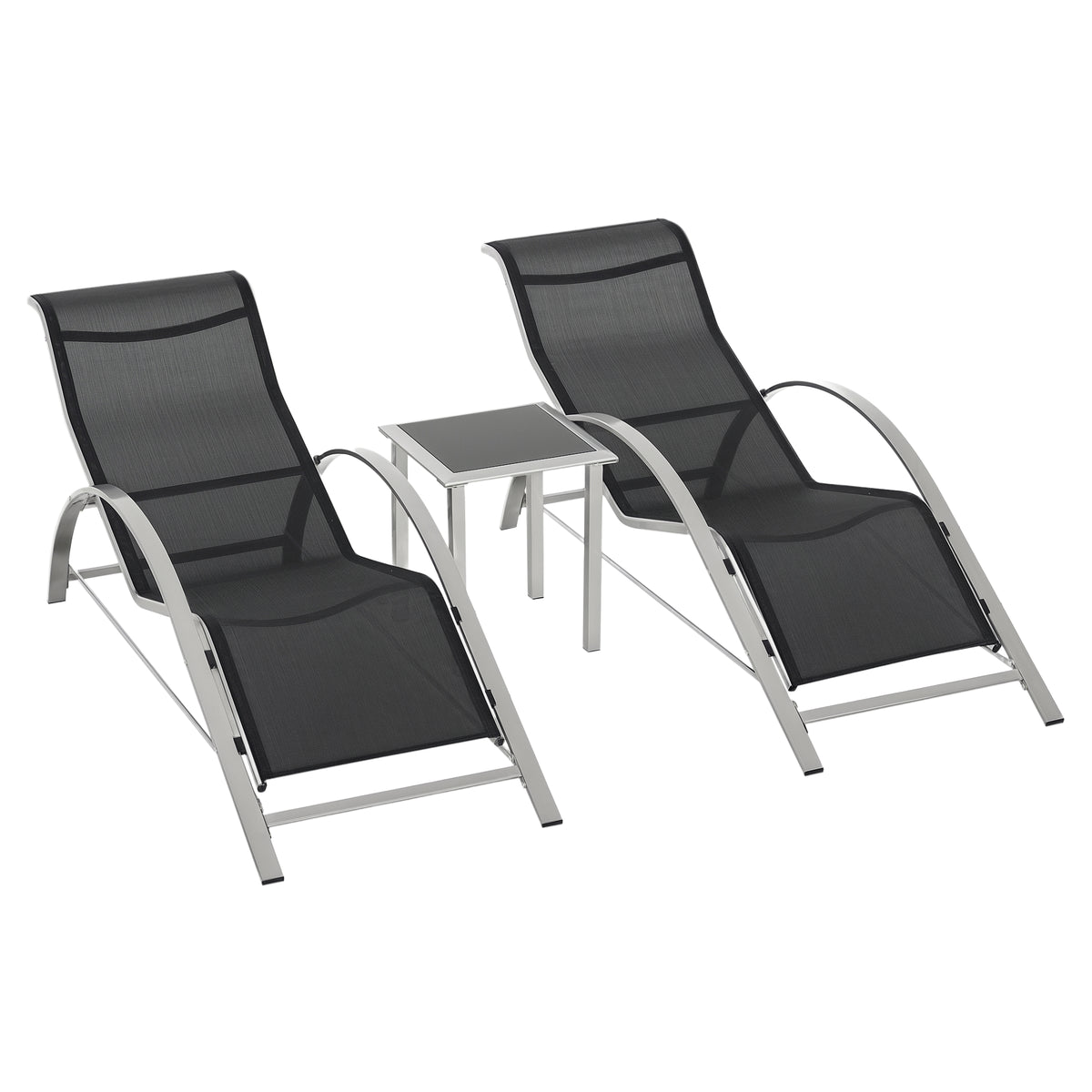 Three-Piece Curved Sun Lounger Set - Black
