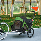 2 in 1 Aluminium Foldable Dog Bike Trailer, Pet Stroller, for Medium Dogs - Green