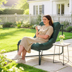 Gartenstuhl Gartensessel mit Kissen Atmungsaktiver Sling-Sitz Stahlrahmen für Garten Terrasse 76 x 92 x 76 cm Dunkelgrün