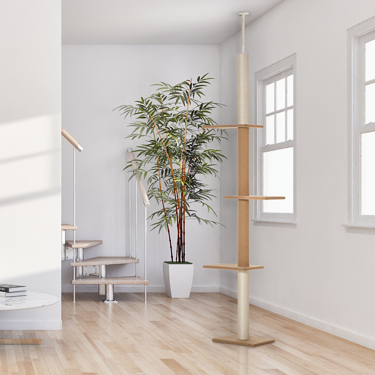 Kratzbaum deckenhoch Höhe 228-260 cm Katzenbaum mit Plattformen mehrstöckiger Katzenkratzbaum Kletterbaum für kleine & große Katzen, Khaki