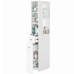 Schmaler hoher Badezimmerschrank, 135 cm Badschrank mit 2 Schubladen, weiß