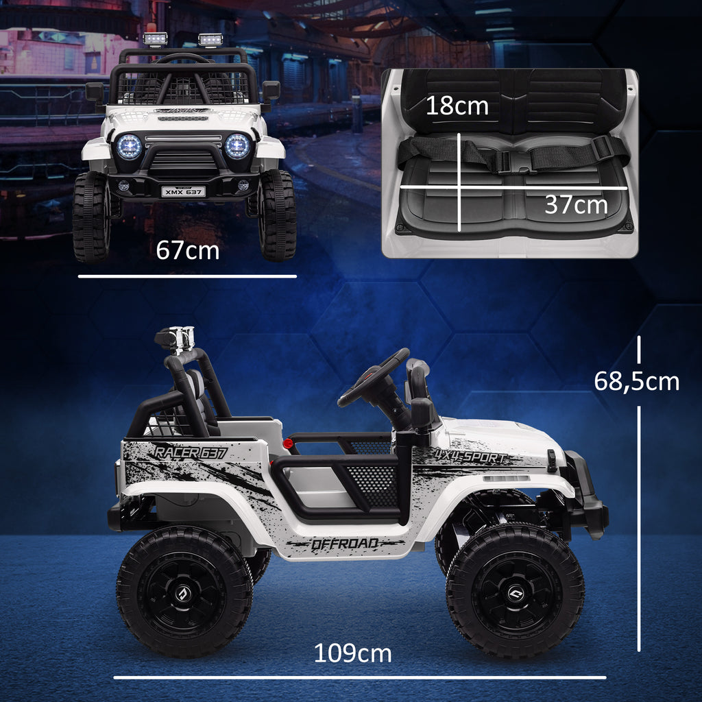 Kinder-Elektroauto mit sanfter Federung, fernsteuerbar, LED-Lichter, Hupe, 12V-Motoren, aus Kunststoff und Metall, Wei?
