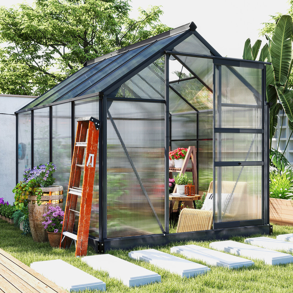 Gewächshaus, Treibhaus, mit Dachfenster, Schiebetür, transparent, Polycarbonat+Aluminium, 190 x 252 x 201cm