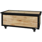 Garten-Aufbewahrungsbox, 121 Liter, 2 R?der, wetterfest, Metallscharniere, Naturholz, 100x50x43 cm