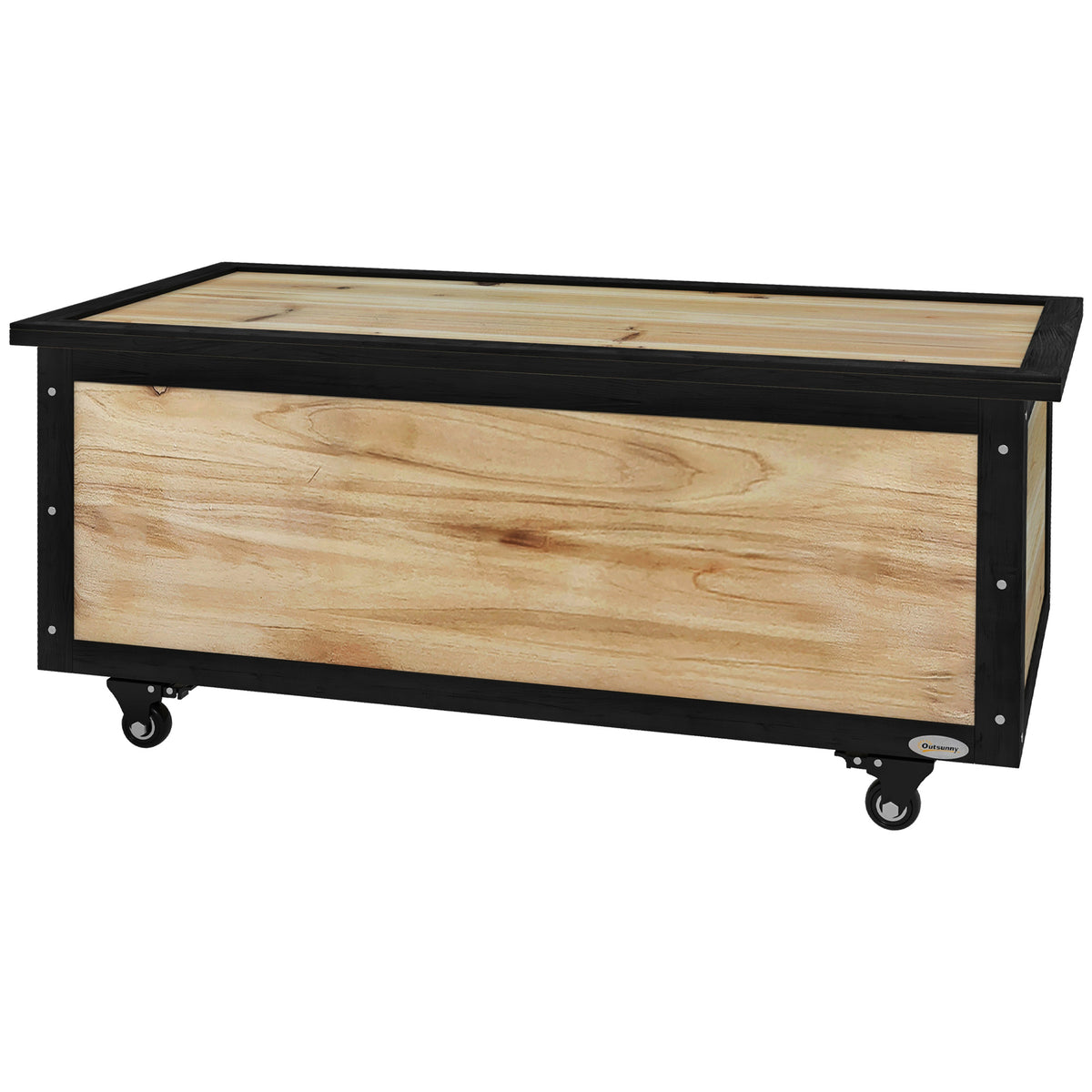 Garten-Aufbewahrungsbox, 121 Liter, 2 R?der, wetterfest, Metallscharniere, Naturholz, 100x50x43 cm