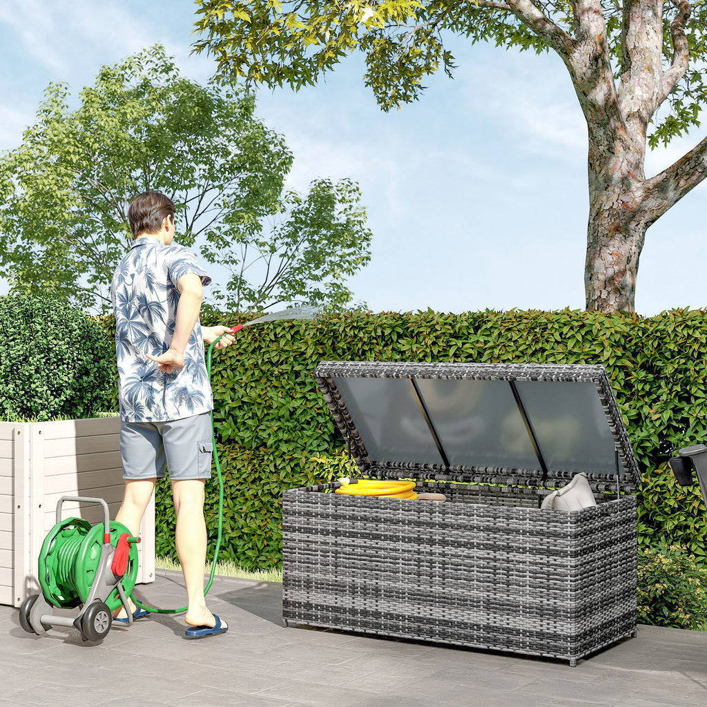 Rattan Auflagenbox 380L wetterfest Kissenbox mit Deckel Stauraum UV-best?ndig 130 x 61 x 65 cm Dunkelgrau