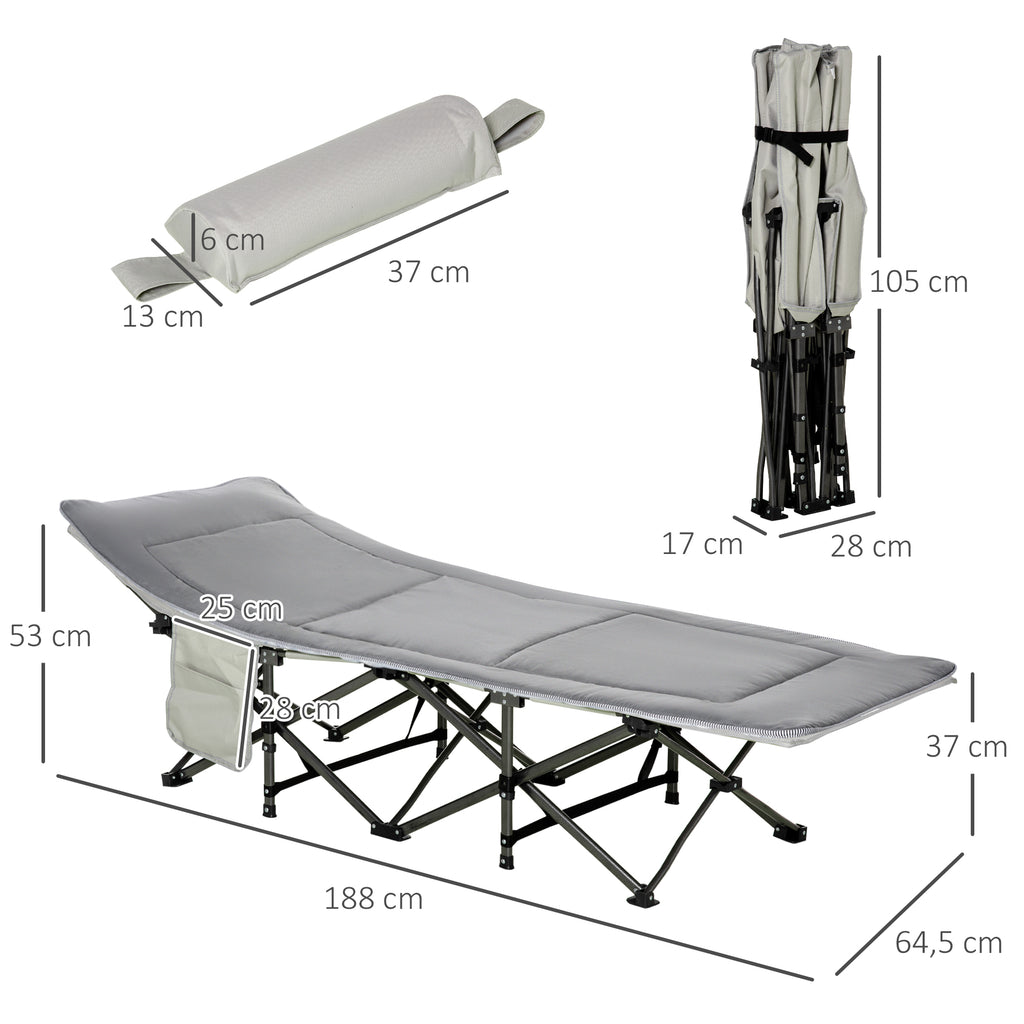 Feldbett faltbar Campingbett mit Matratze Tragetasche 188 x 64,5 x 53 cm Gästebett bis 150 kg belastbar Campingliege für Erwachsene Klappbett für Outdoor Garten Camping Reisen Hellgrau