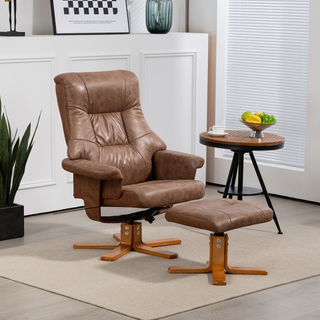 Relaxsessel mit Hocker, 360° drehbar, 135° neigbar, atmungsaktiver Bezug, 78 x 82,5 x 109 cm, braun