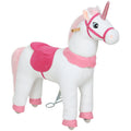 Reitpferd f¨¹r Kinder, Einhorn-Design, Stoffbezug, stabiler Rahmen, sanfte R?der, Schaukelpferd, 3-5 Jahre, Wei?