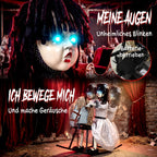 Animated Halloween Girl Riding Horse, Halloween Animatronics with Creepy Rhymes, Glowing Eyes, Sound/Touch Activated