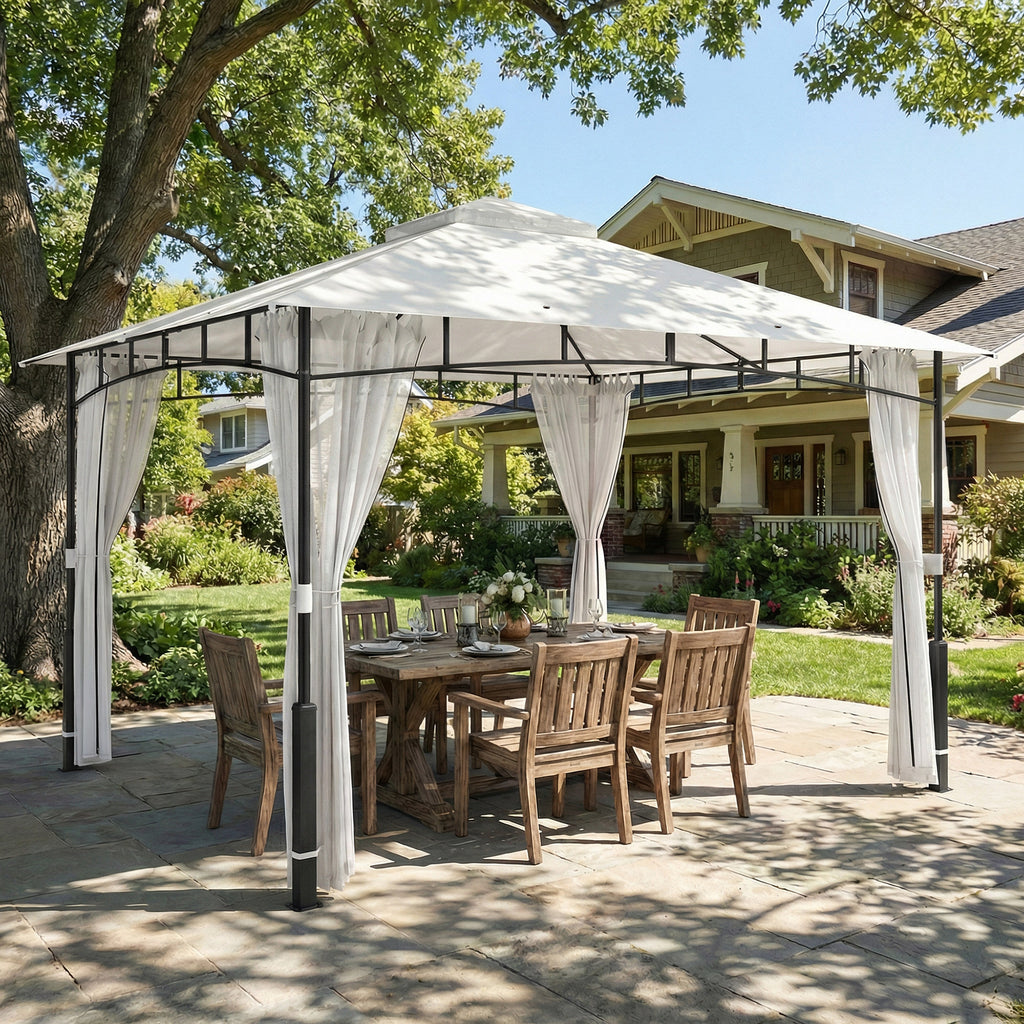 Pavillon, 3x3,6 m wasserabweisend Stabil Gartenpavillon mit Moskitonetz, Doppeldach, für Garten, Terrasse, Schwarz
