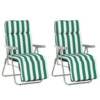 Gartenliegen 2er-Set klappbar mit Auflagen 60 x 75 x 102 cm Stahl Grün+WeiB