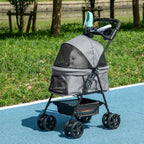 Dog Pram Dog Stroller Foldable Pet Pushchair with 4 Wheels, Safety Leashes, Cup Holder for Small Dogs, Grey