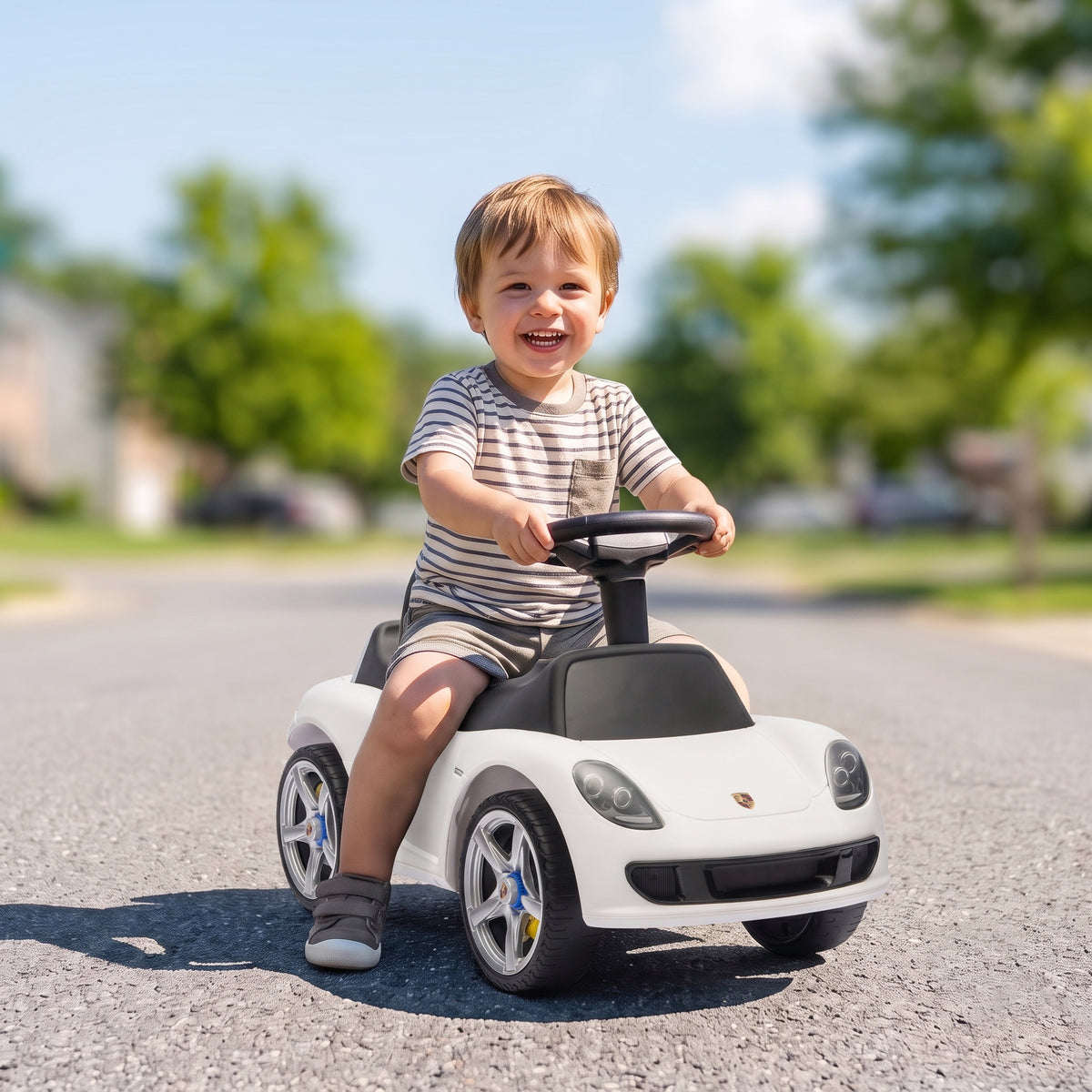 Ride on Car, Porsche Licensed Toddler Push Car with Horn, Headlights, Sound and Steering Wheel for 18-36 Months, White