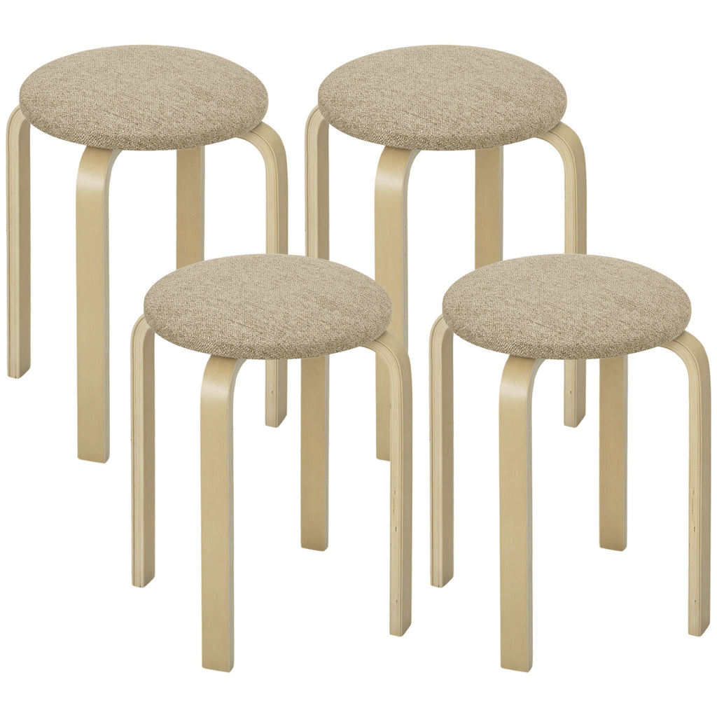 Polsterhocker im 4er-Set, stapelbar, lackierte Oberfläche, Holzbeine, Khaki