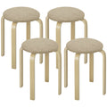 Polsterhocker im 4er-Set, stapelbar, lackierte Oberfläche, Holzbeine, Khaki