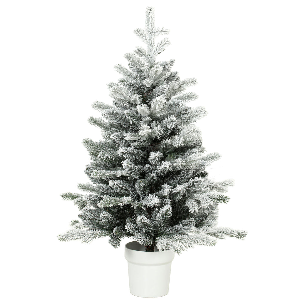 Mini 90 cm Weihnachtsbaum mit 296 Zweigspitzen Schnee-Effekt Topf, Mini-Tischbaum für Zuhause Büro, Weiß
