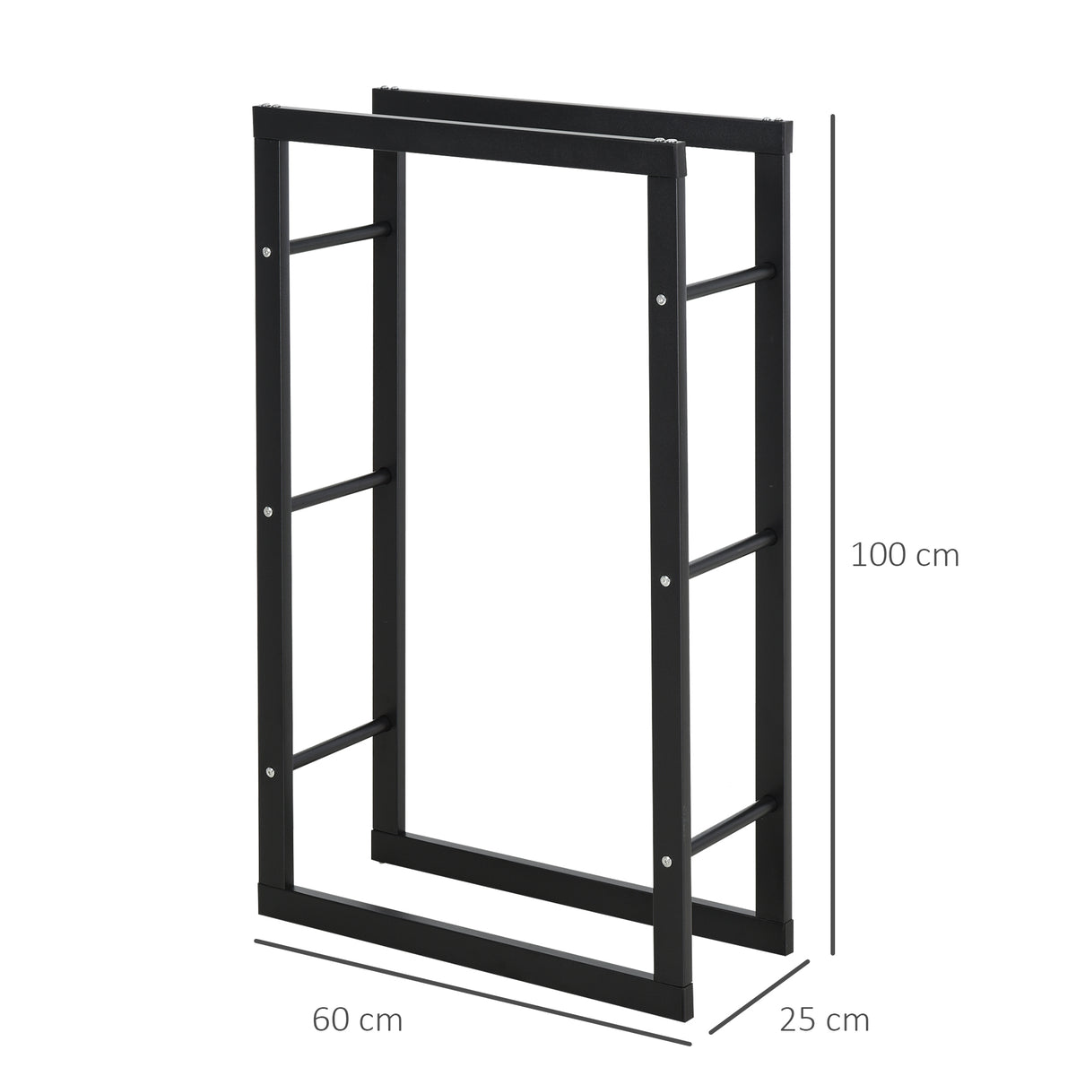 Kaminholzregal Metall 60 x 25 x 100 cm Brennholzregal Stapelhilfe Stahlrahmen bis 100kg Kaminholzunterstand Outdoor Holzregal Feuerholzregal für Garten Terrasse Außen Schwarz