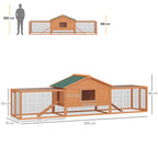 Wooden Rabbit Hutch with Run, Tray, Ramps, Asphalt Roof, 309 x 70 x 87cm, Orange