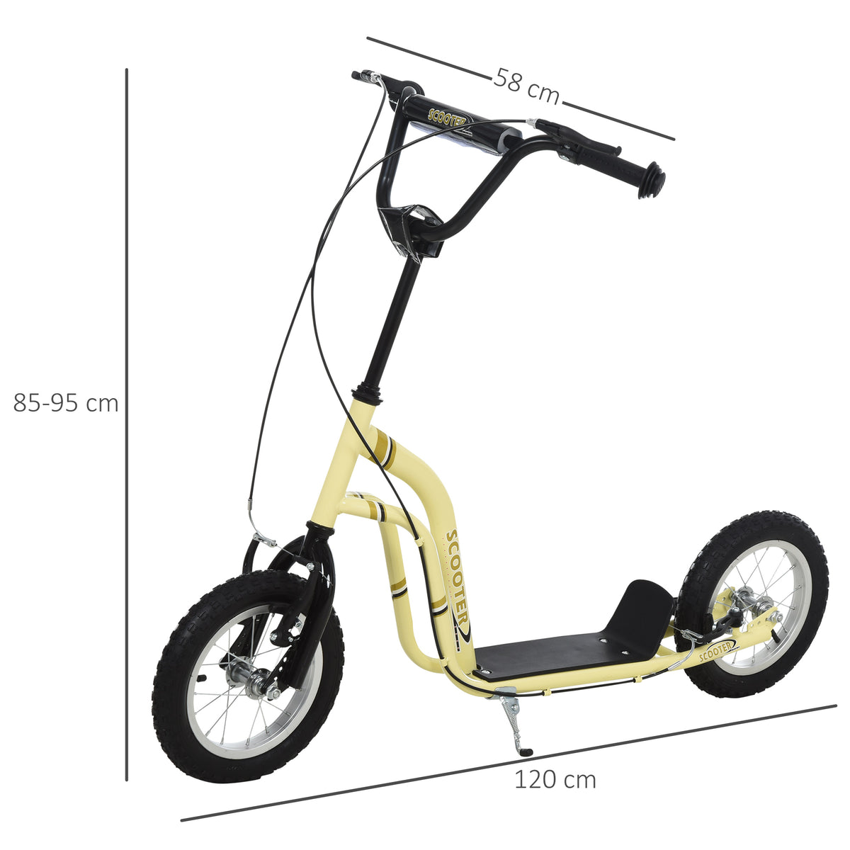 Kinderroller Scooter Tretroller mit verstellbarem Lenker, großen Rädern und Handbremse Kickscooter 12 Zoll Cityroller für Jungen und Mädchen ab 5 Jahre bis 100 kg Metall Beige
