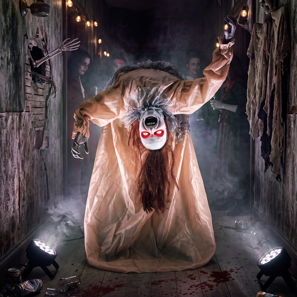 Animated Halloween Ghost, Halloween Animatronics with Creepy Screams, Glowing Eyes, Sound/Touch Activated