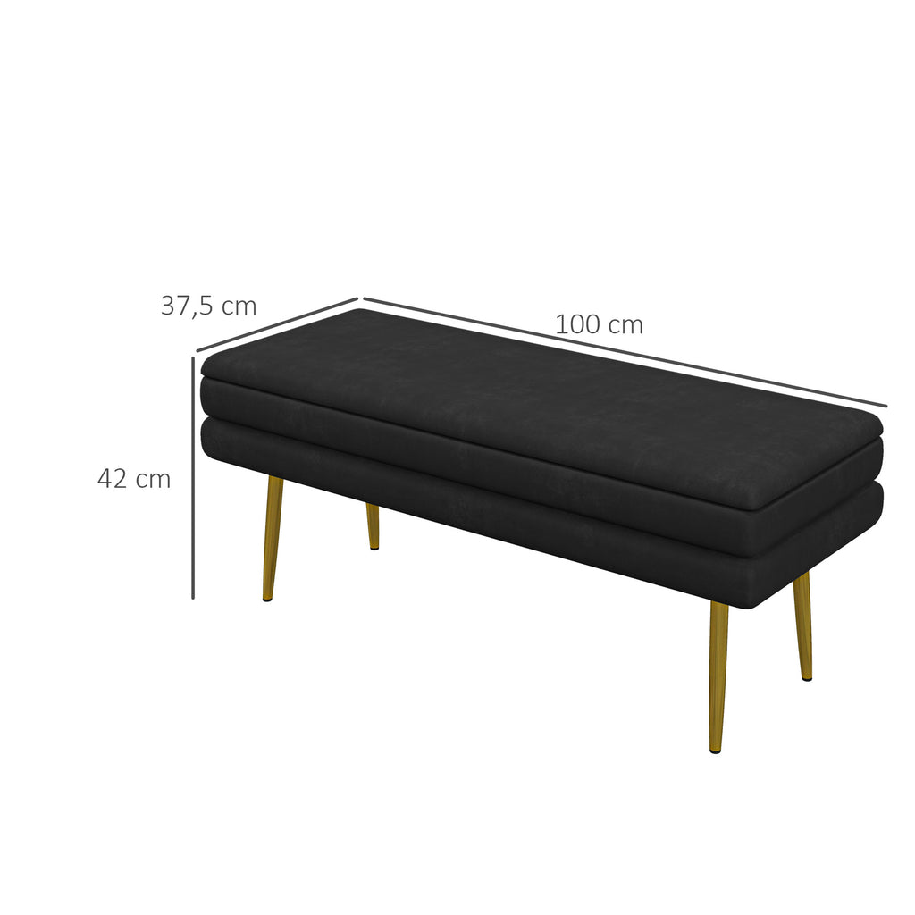 Sitzbank Polsterbank, mit Stauraum, Stahl, 100 cm x 37,5 cm x 42 cm, Schwarz