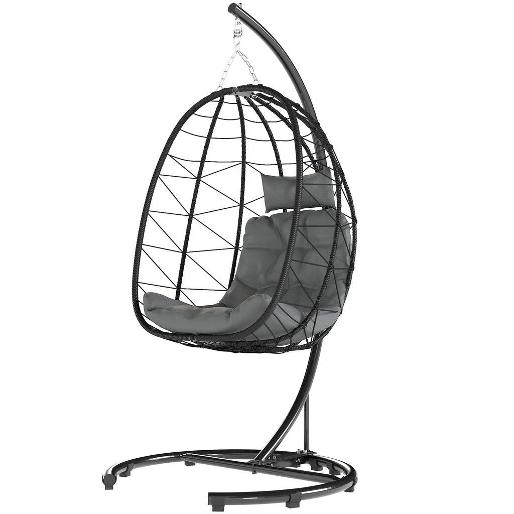 Hängesessel Outdoor Hängesessel Egg Chair, wetterbeständig, inkl. Polster, 102 cm x 102 cm x 195 cm, Dunkelgrau