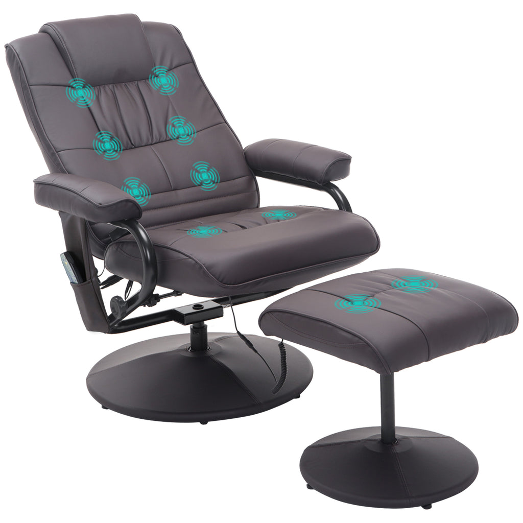 Massagesessel Relaxsessel, inkl. Fu?hocker, 10 Vibrationspunkte, 1 Fernbedienung; 77 cm x 84 cm x 95 cm, Braun