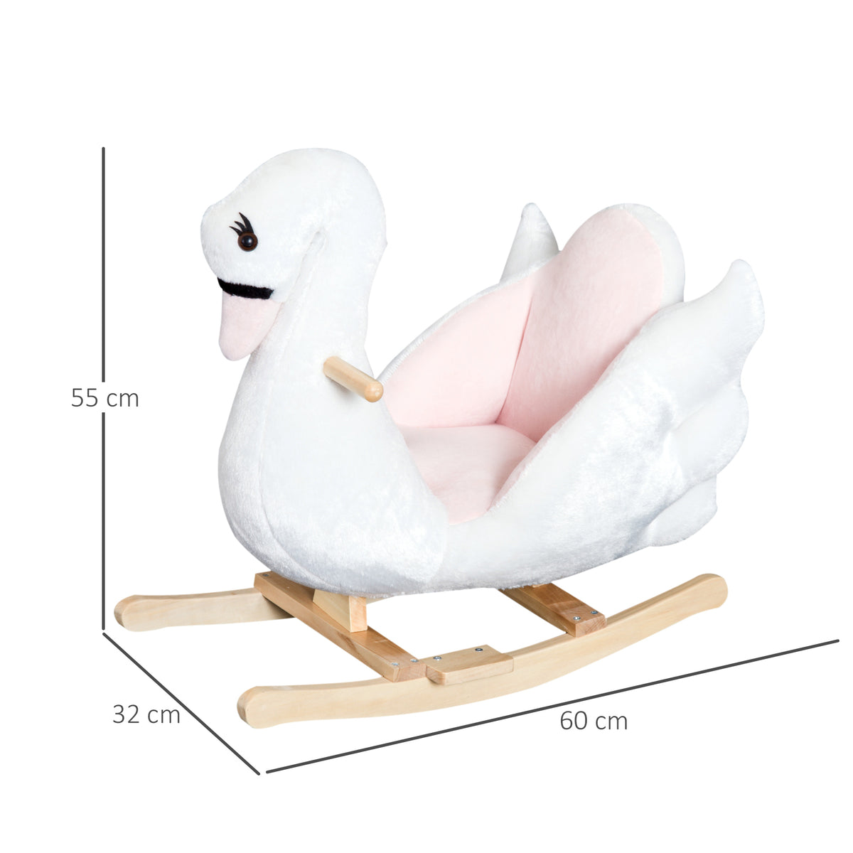 Schaukeltier Schaukelpferd mit Sicherheitsgurt Musik, 55 cm Baby Schaukel aus weichem Plüsch Schaukelspielzeug Spielzeug Wippe für Baby Kinder Kleinkinder ab 18 Monate Holz