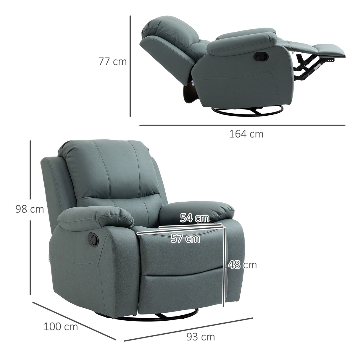 Relaxsessel mit Neigungsverstellung bis 135¡ã 360 Grad drehbar 93 cm x 100 cm x 98 cm Stahlgestell Gr¨¹n