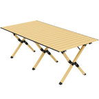 Campingtisch 117 x 60 cm Aluminium Klapptisch mit Aufrollbare Tischplatte Holz-Optik Tragetasche wasserdicht