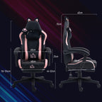 Gaming-Sessel mit Katzenohren, neigbare Lehne, ausziehbare Fußstütze, bis 120 kg, Rosa/Schwarz