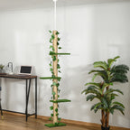 242cm Adjustable Floor-To-Ceiling Cat Tree, with Artificial Decoration, Perches, Anti-Slip Kit - Green