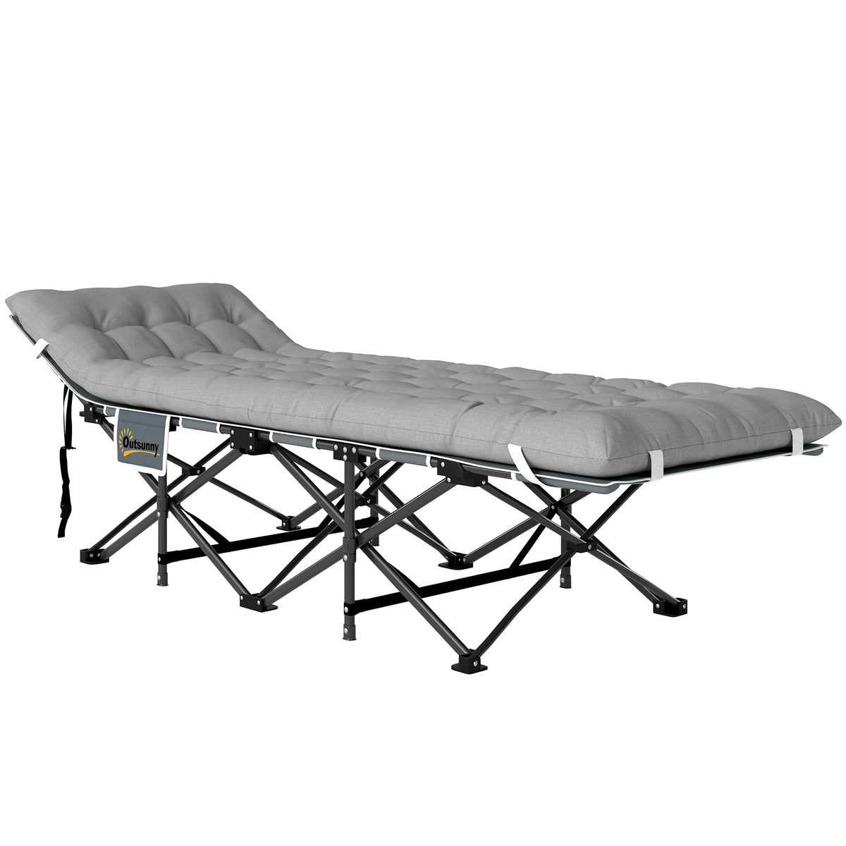 68cm Wide Folding Bed, Camping Cot for Adults with Mattress, Carry Bag, Storage Pocket, Max Load 150kg, Light Grey