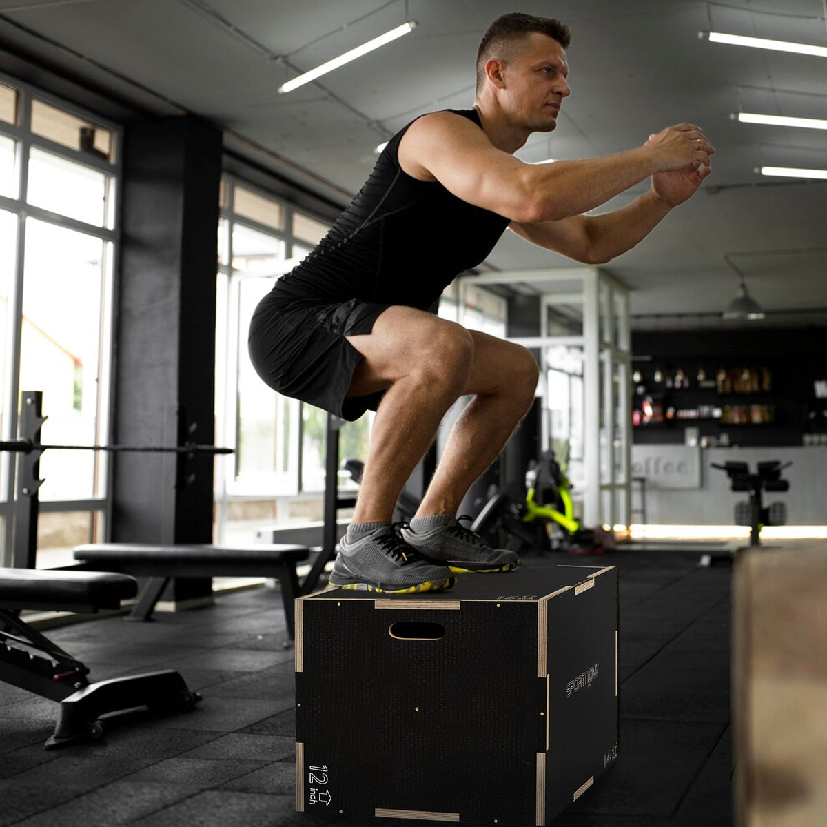 Multi-Faceted Jump Box, Wooden Step Up Box, for Home, Gym, Exercise, Black