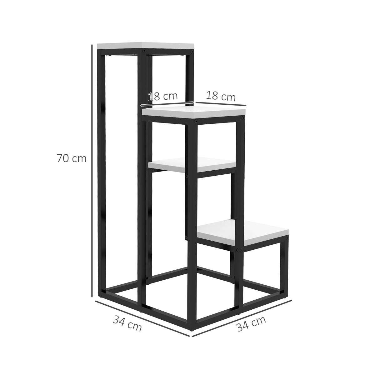 Blumenregal, 4 Etagen, Indoor & Outdoor, Metallrahmen, 34L x 34B x 70H cm, Schwarz+Wei?