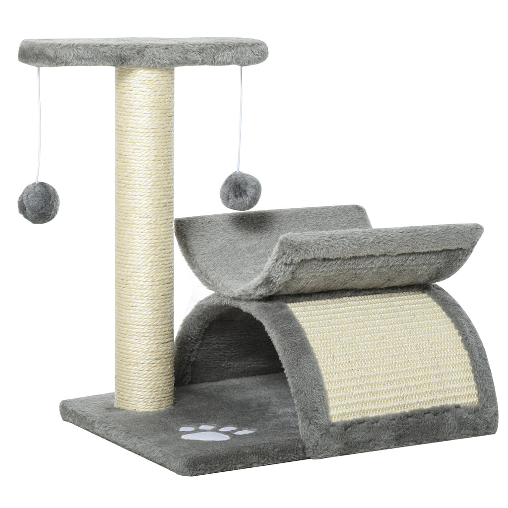  Cat Tree, Cat Tower for Kittens with Rotatable Top Bar, Sisal Scratching Post, Tunnel, Dangling Balls - Grey