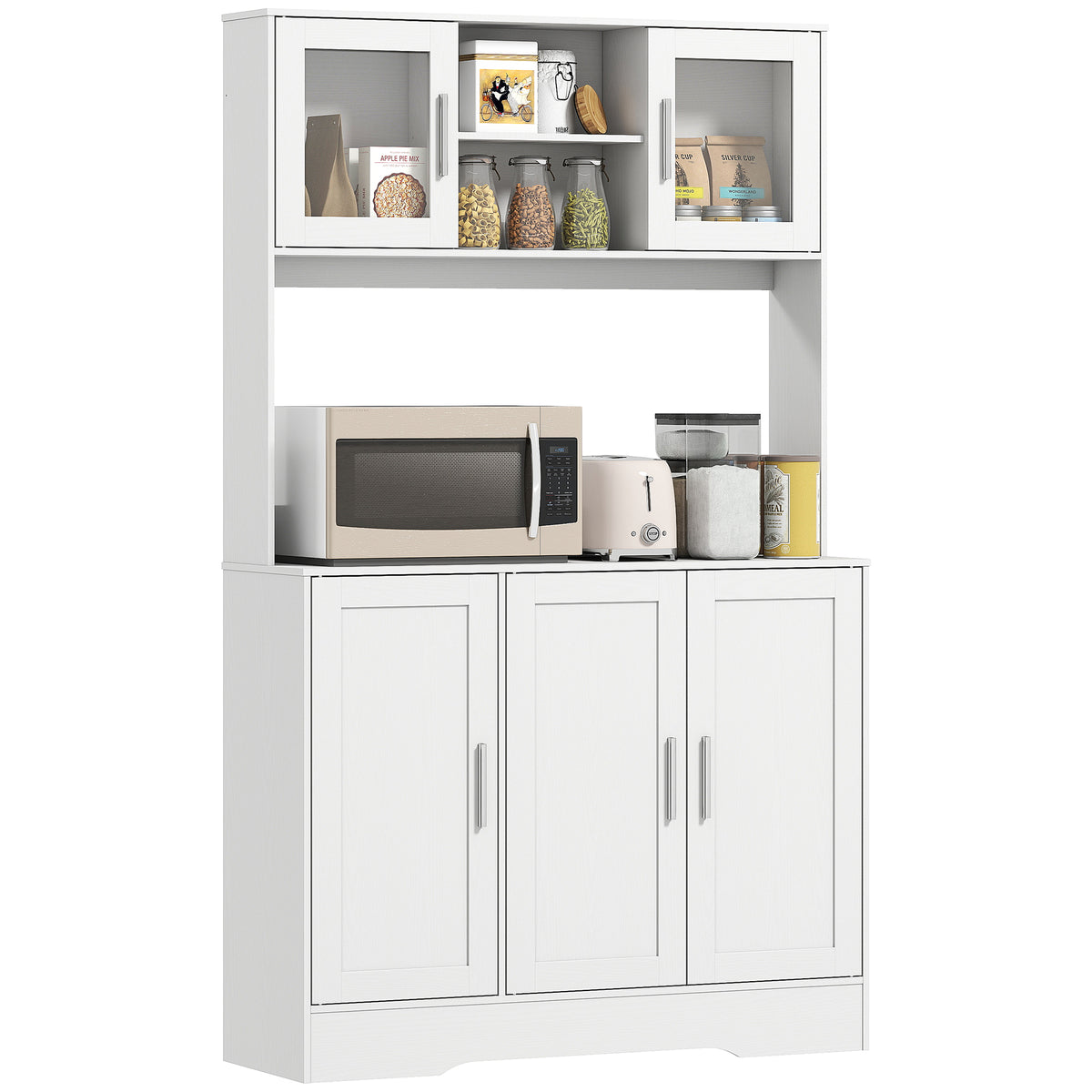 K¨¹chenschrank, Skandinavisches Design, 4 Schr?nke, verstellbare Regale, Glast¨¹ren, offene Fl?che, Spanplatte, MDF, Wei?