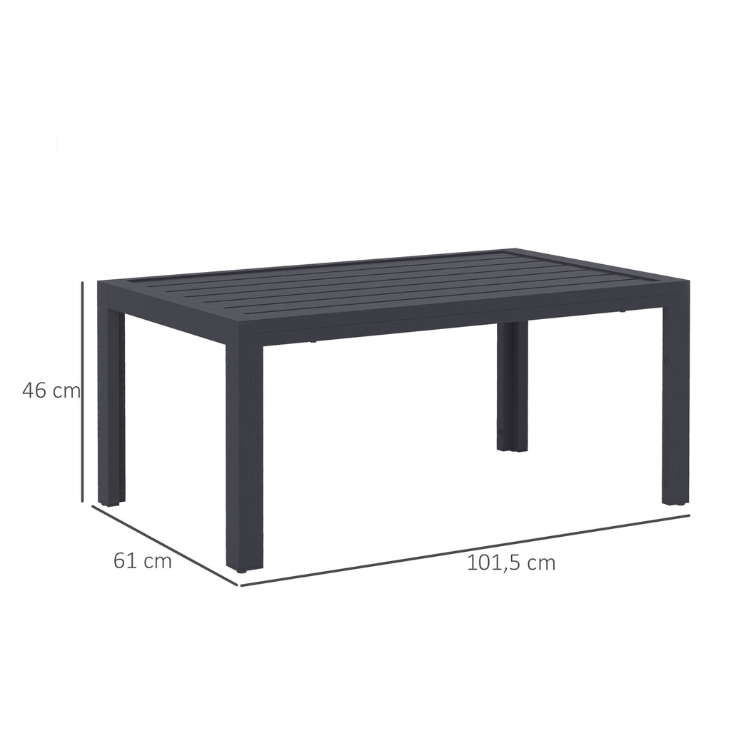 Outdoor Side Table, Rectangular Patio Coffee Side Table with Steel Frame and Slat Tabletop for Garden, Balcony, Grey