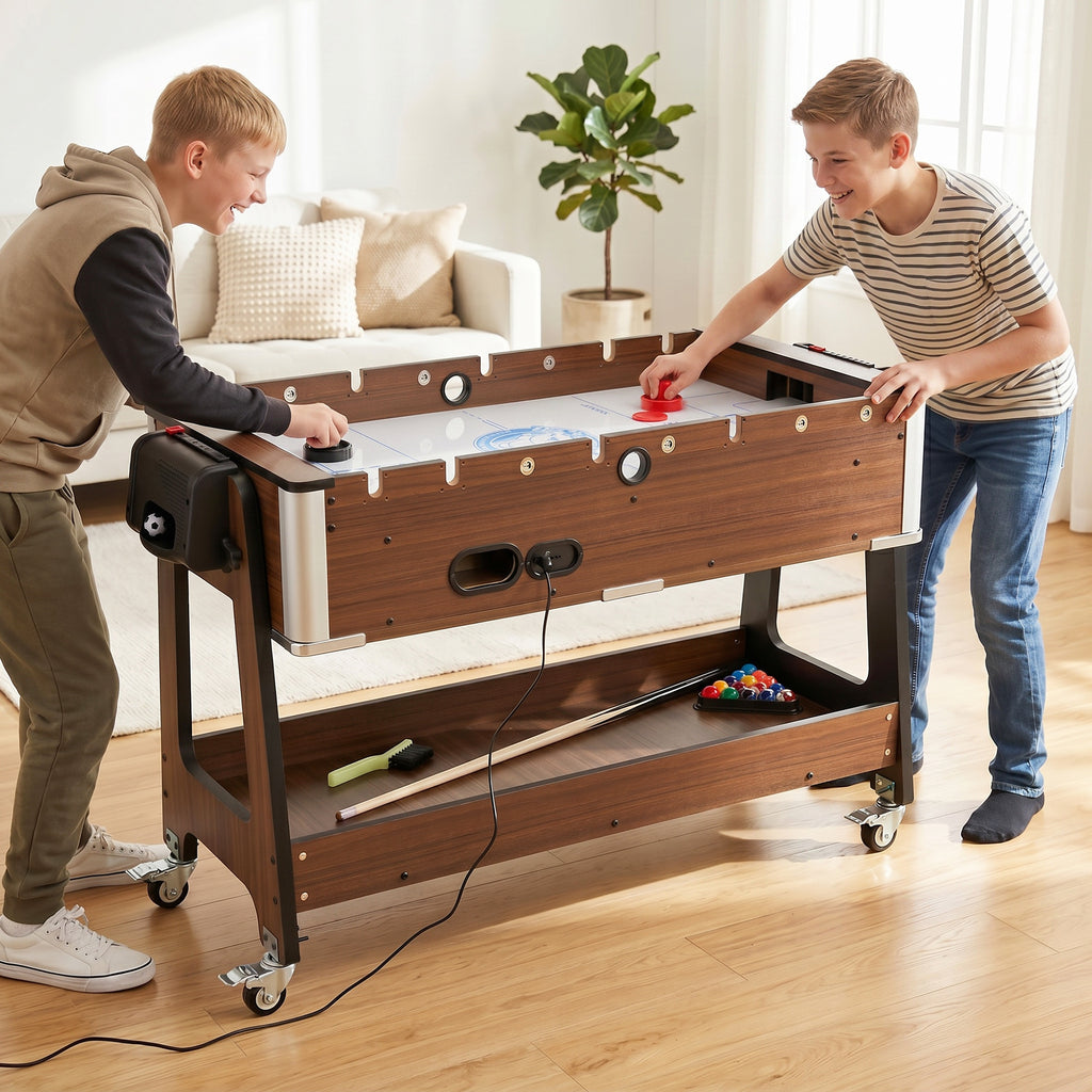 3-in-1 Multi Spieltisch drehbar Multifunktionstisch mit Billardtisch Tischfußball Airhockey Ablagefach
