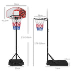 Adjustable Basketball Stand Net System, with Wheels, Enlarged Base, PE, Backboard, 179-209cm