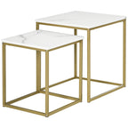 2er-Set Beistelltische, stapelbare Beistelltische, Tischplatte in Marmoroptik, Gold + Wei?