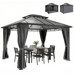 3 x 3.6 m Outdoor Hardtop Gazebo Canopy with 2-Tier Roof, Permanent Pavilion Garden Metal Gazebo with Sides, Dark Grey
