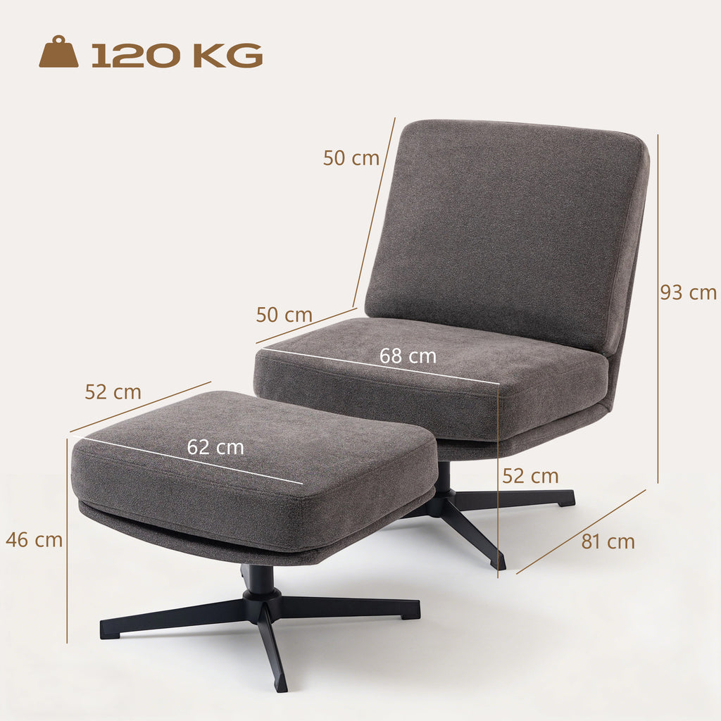 Sessel mit Hocker Drehbar Loungesessel mit Leinenoptik für Wohnzimmer Dunkelgrau