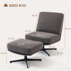 Sessel mit Hocker Drehbar Loungesessel mit Leinenoptik für Wohnzimmer Dunkelgrau